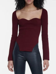 Sweetheart-Neck Long-Sleeve Sweater
