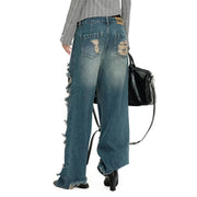 Distressed Wide-Leg Jeans