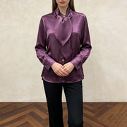 Draped-Neck Button-Front Blouse