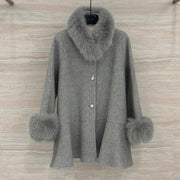 Fluffy-Trim Flared Coat