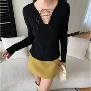 Lace-Up Neck Long-Sleeve Top