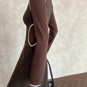 Contrast-Trim Long-Sleeve Dress
