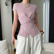 Twisted-Hem Short-Sleeve Top