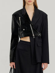 Contrast-Panel Asymmetric Blazer