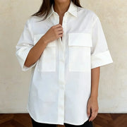 Flap-Pocket Short-Sleeve White Shirt