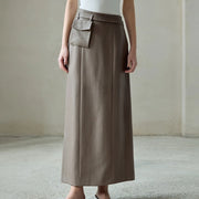 Straight Patch-Pocket Long Skirt