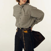 Gingham Stand-Collar Shirt