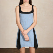 Contrast-Panel Sleeveless Mini Dress