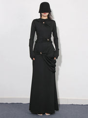 Draped Long-Sleeve Maxi Dress