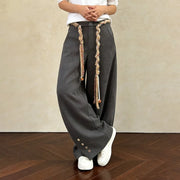 Button-Hem Wide-Leg Pants
