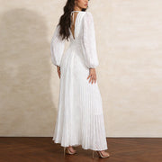 V-Neck Pleated Long Dress