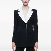Contrast-Lapel Single-Button Blazer