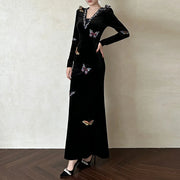 Butterfly-Applique Long-Sleeve Dress