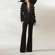 Applique Blazer and Flared Pants Set