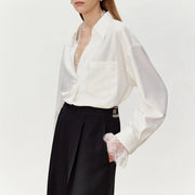 Lace-Trim Collared White Shirt