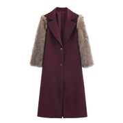 Contrast-Textured Sleeve Long Coat