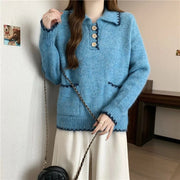 Contrast-Trim Collared Sweater