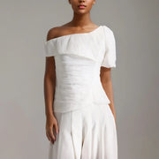 Asymmetric Top and Wide-Leg Pants Set