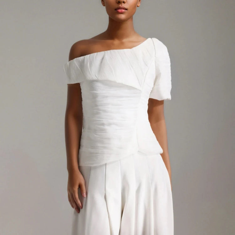 Asymmetric Top and Wide-Leg Pants Set