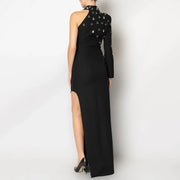 Embellished One-Sleeve Split-Hem Dress