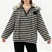 Striped Lace-Up Sweater