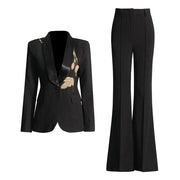 Embroidered Blazer and Pants Set