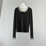 Sheer-Trim V-Neck Top