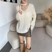 V-Neck Ribbed Relaxed Sweater