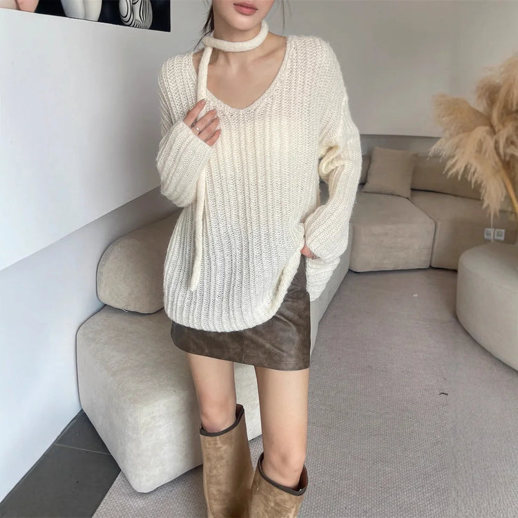 V-Neck Ribbed Relaxed Sweater
