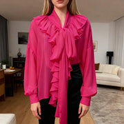 Ruffle-Front Bow-Neck Blouse