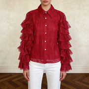 Tiered Ruffle-Sleeve Lace Shirt