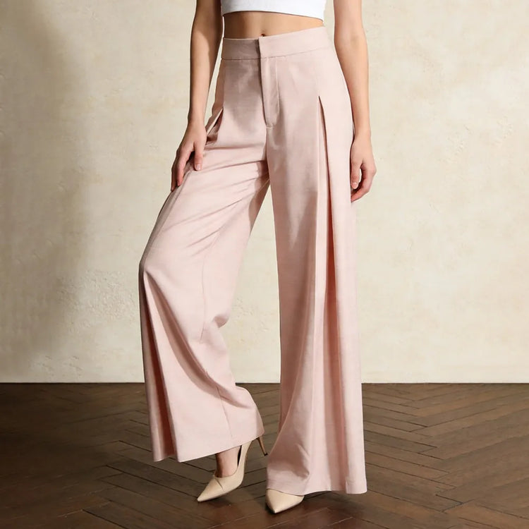 Pleated Wide-Leg Tailored Pants