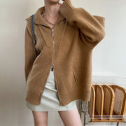 Stand-Collar Zip-Up Cardigan