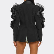Sheer Ruffle-Trim Blazer