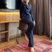 Double-Breasted Blazer and Flared Pants Set
