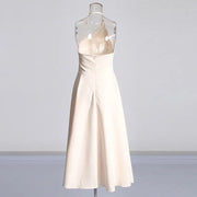 Asymmetric-Neck Gathered Dress