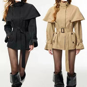 Cape-Overlay Short Trench Coat