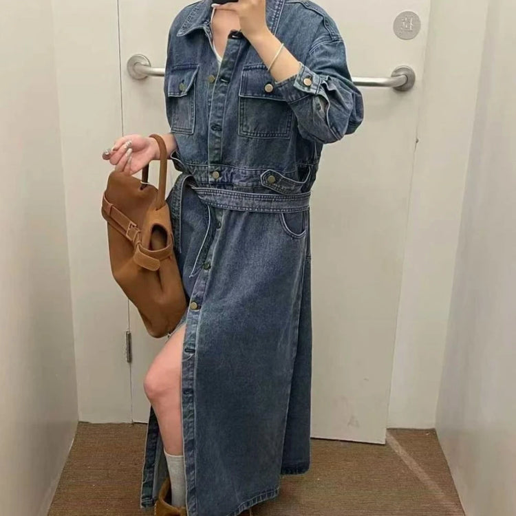 Button-Front Long Shirt Dress
