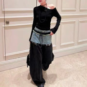 Contrast-Panel Wide-Leg Pants