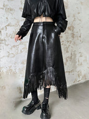 Fringed Asymmetric Long Skirt