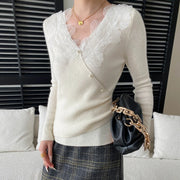 Lace-Neck Long-Sleeve Top