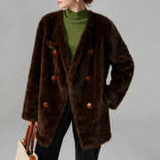 Textured V-Neck Button Coat