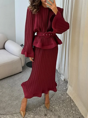 Pleated Peplum Top and Skirt Set