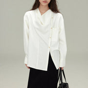 Draped Cowl-Neck Long-Sleeve Blouse
