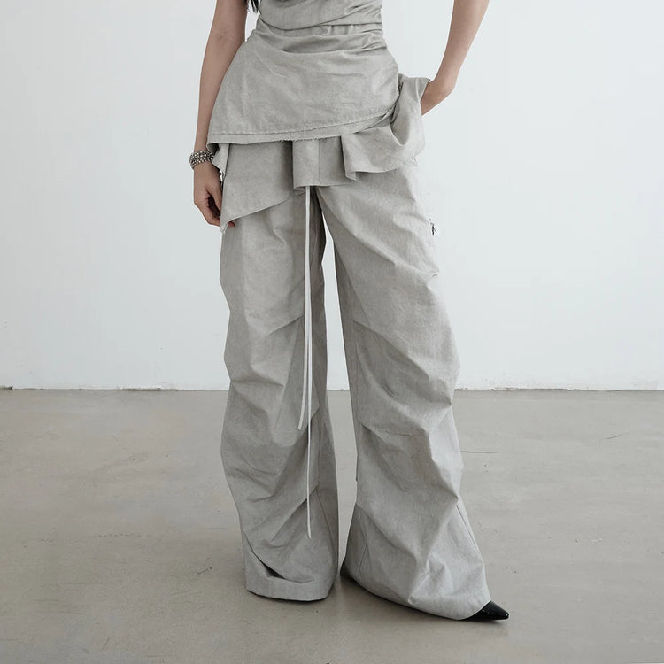 Layered-Panel Wide-Leg Pants