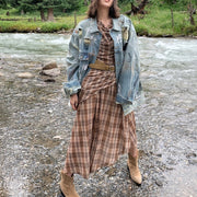 Distressed Oversized Button-Front Jacket