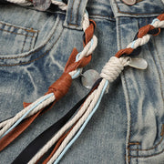 Distressed Wide-Leg Long Shorts