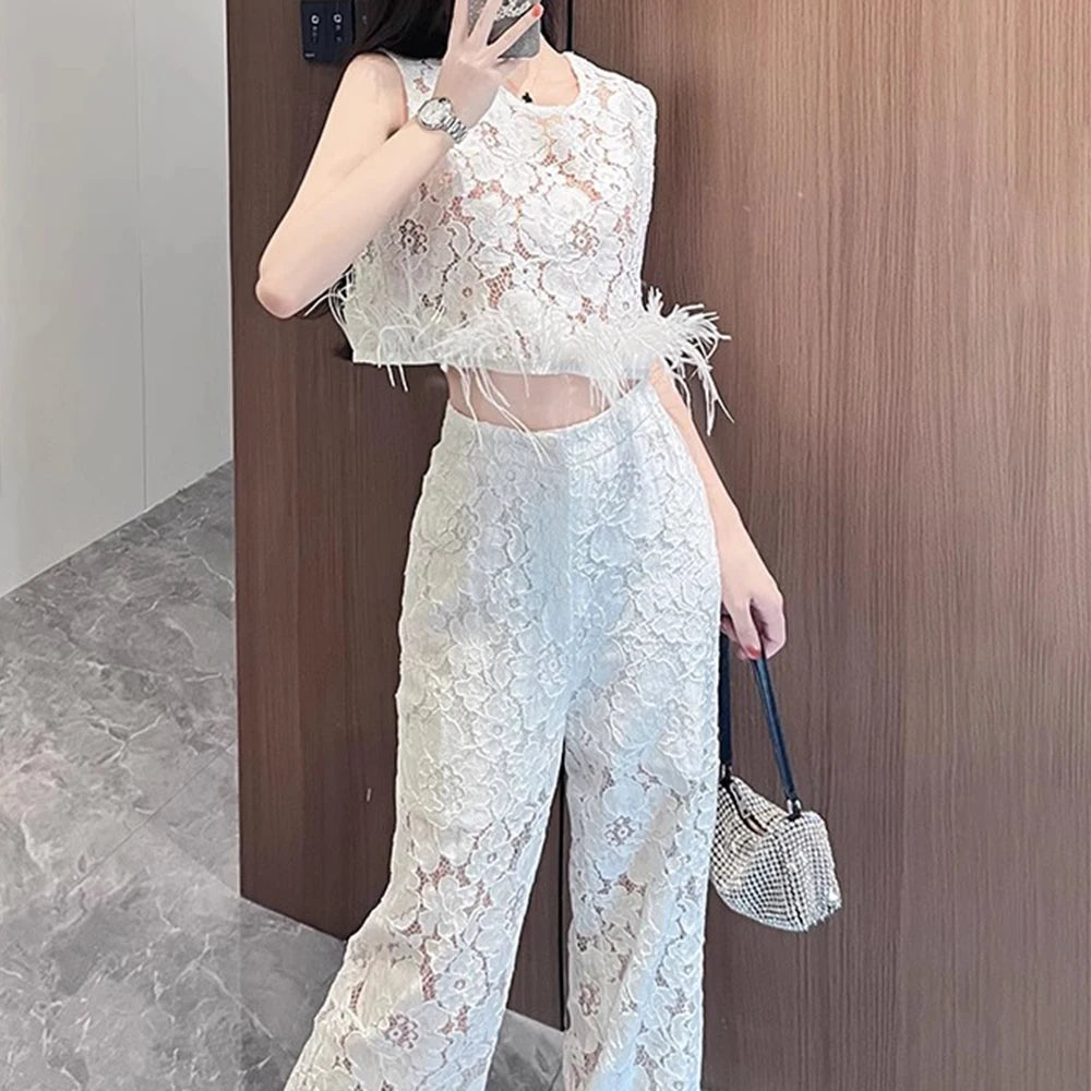 Lace Top and Pants Set