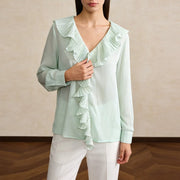 Ruffle-Front V-Neck Blouse