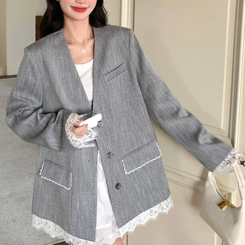 Scalloped-Trim Longline Jacket